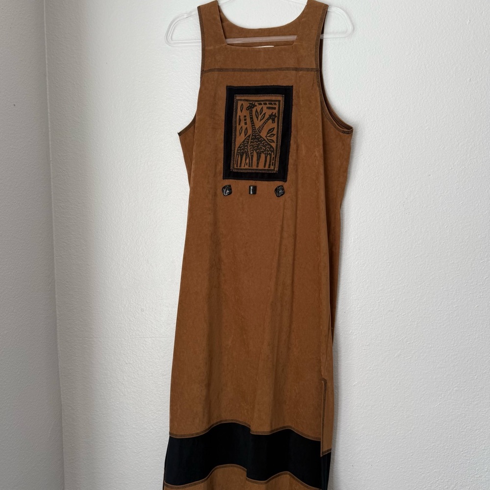 Vintage Piccalino Petites Faux Suede Giraffe Jumpsuit Brown Dress Safari Size 8P